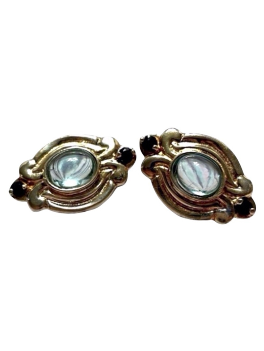 Sterling Silver Earrings. Center Clear stone w/Black stone accents. Pre Owned.